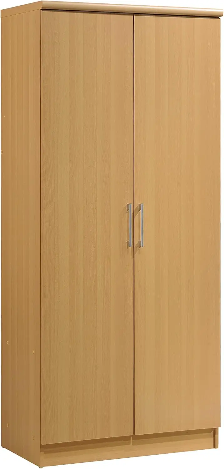 Import 2 Door Wardrobe With Adjustable/Removable Shelves & Hanging Rod, Beech