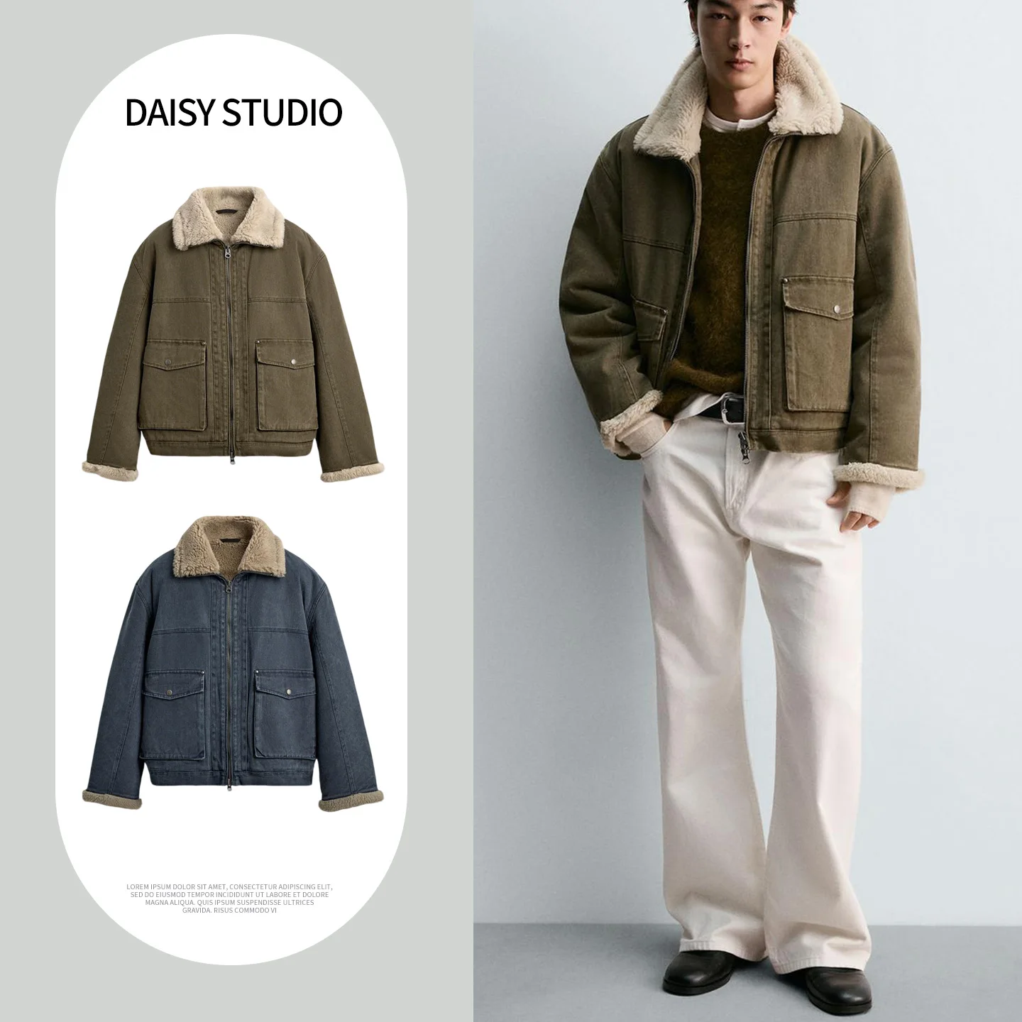 

Waing American Sle Long Sve Loose Cotton Jaet Men's Winter New Arrival Double-sided Cotton Coat Warm Daily Wear