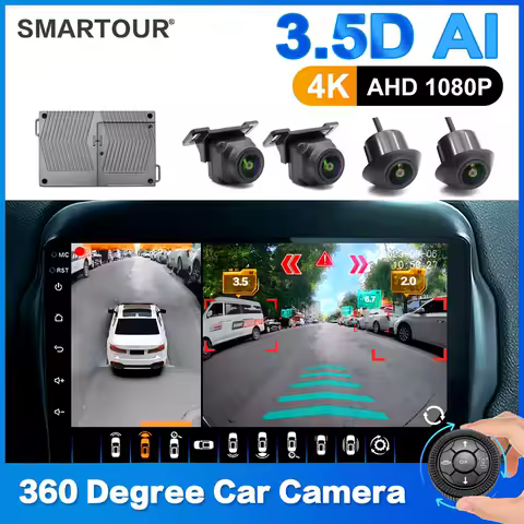 SMARTOUR AI 360 자동차 카메라, 파노라마 서라운드 뷰, 4K 1080P AHD 뷰 카메라 시스템, 안드로이드 자동 라디오, 나이트 비전