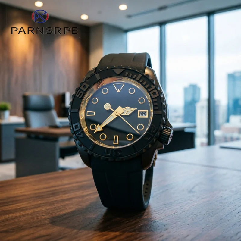 

New NH35 Men's Automatic Mechanical Watch 41mm Case Black Gold Dial Sapphire Crystal Waterproof Date Display Casual Wristwatch