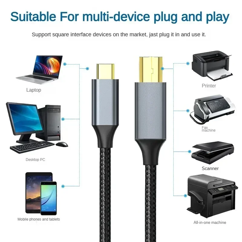 Kabel USB C do USB B 2.0 do drukarki Fax Machine Scanner Elektroniczny adapter organów typu C do USB B Kabel do telefonu Laptop MacBook