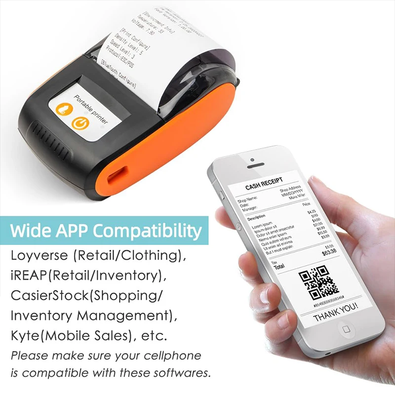 58mm Mini Portable Thermal Printer Wireless Receipt Printer USB Compatible with Android ios Windows System Mobile Pocket Printer
