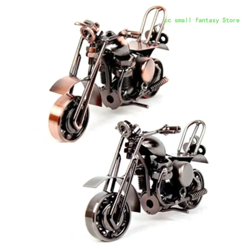 

R3MA Retro Soldering Wrought Iron Motorcycle Model Ornament Vintage Motor Figurine Motorbike Prop Home Office Decoration