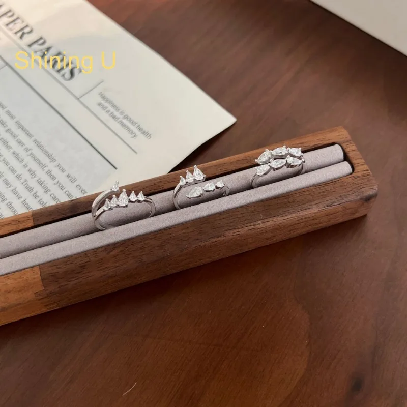 

Shining U 925 Sterling Silver Waterdrop Gems Ring for Women Fine Jewelry Anniversary