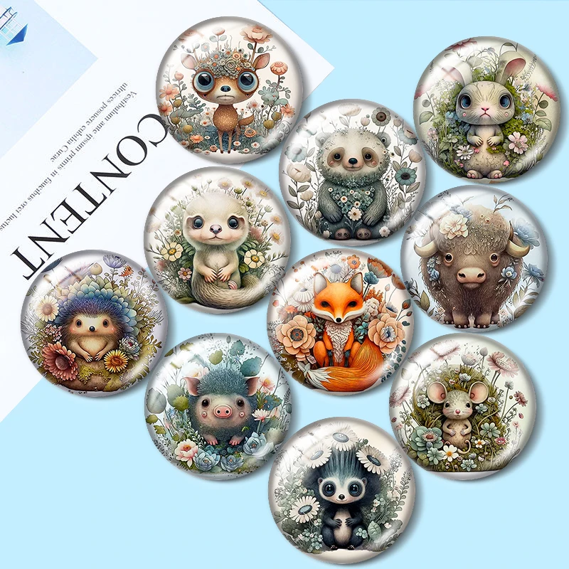 

Animals on Watercolor Circles 10pcs 12mm/18mm/20mm/25mm Round photo glass cabochon demo flat back Making findings