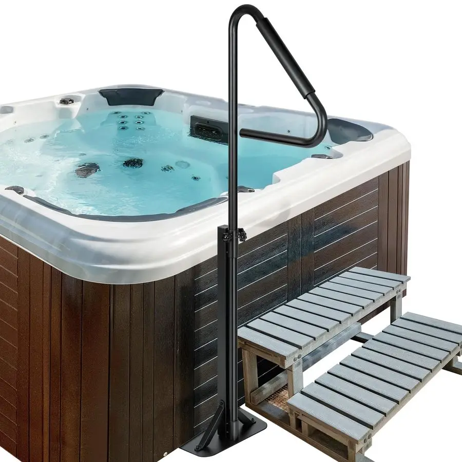 

360 Rotatable Hot Tub Safety Handrail, Height Adjustable 34.7 to 63, SlideUnder Base Spa Step Handle 600 LBS Load Rubber Sponge