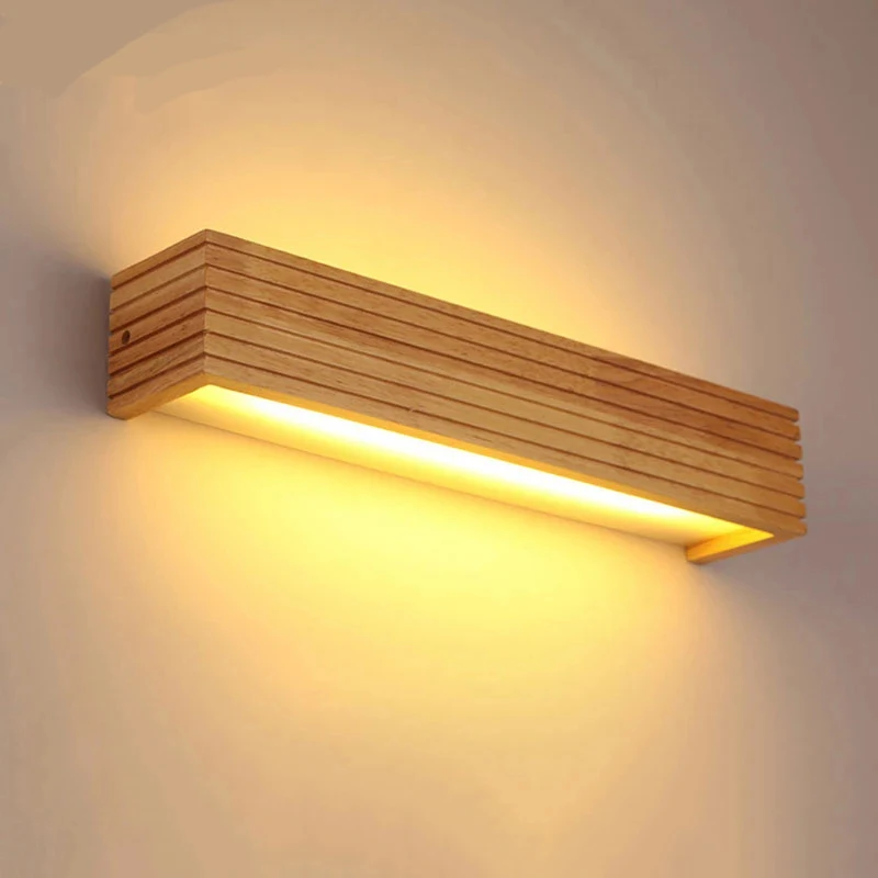 Moderne Massief Houten Led Wandlampen Lineaire Noordse Gang Slaapkamerdecoratie Badkamerspiegel Binnenverlichting Huis Woonkamer