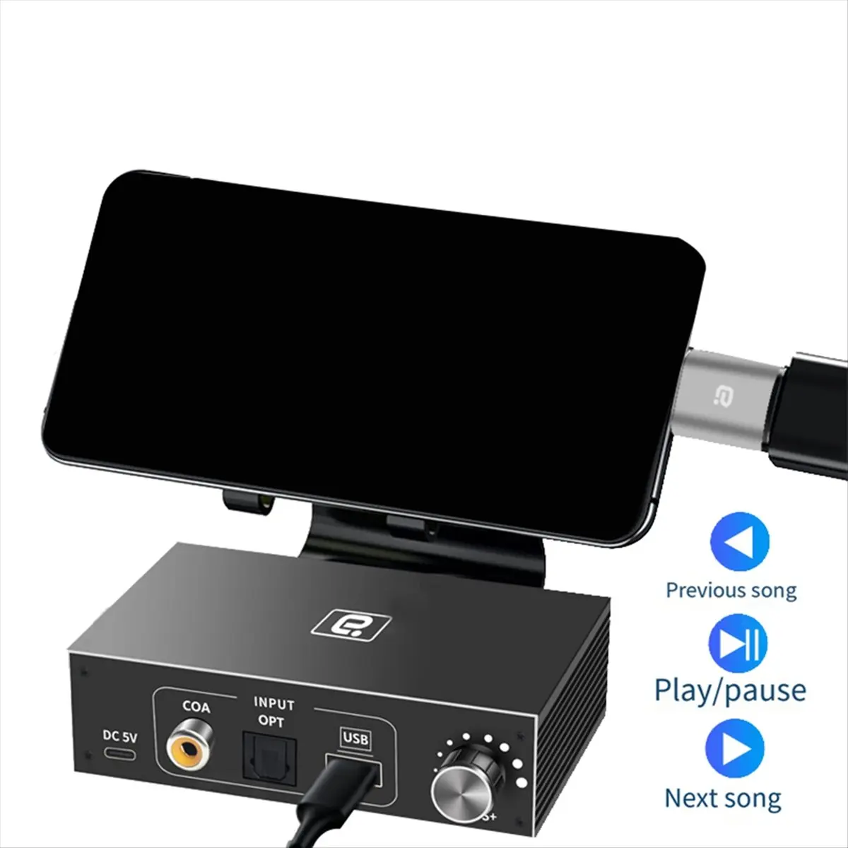 192KHz HiFi Audio Decoder Digital to Analog Converter Adapter TV Optical Coaxial USB OTG Headphone Amplifier-EU Plug-A79M