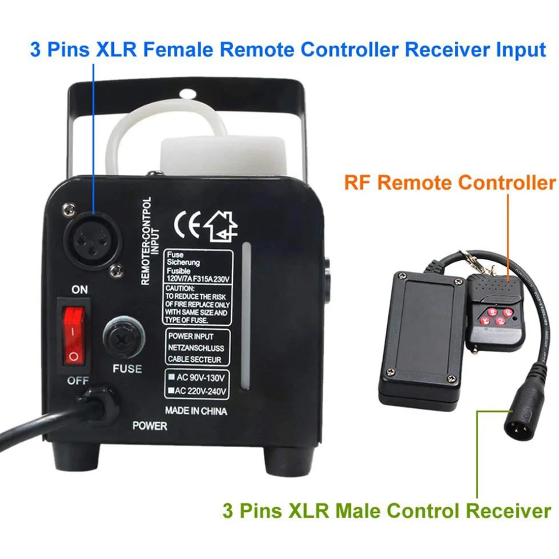 Receptor de controle remoto sem fio portátil 3 pinos XLR para Smoke Fog Machine, DJ Stage Controller Receptor, Fogging, 400W, 900