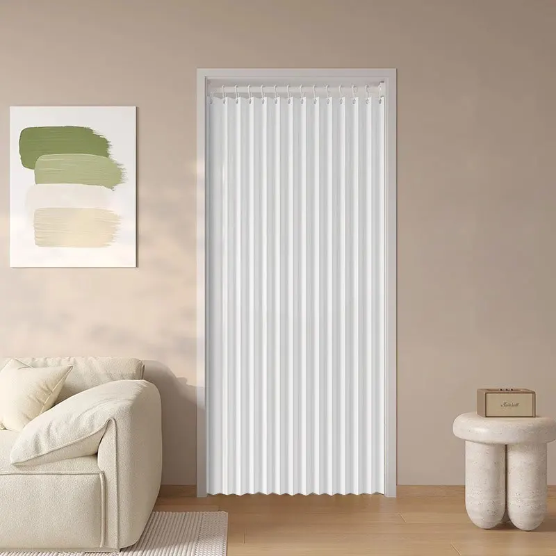 Accordion Folding Door Curtain, Pleated Room Divider Partition Wall, Retractable Fabric Privacy Screen Cover for Air Conditioner