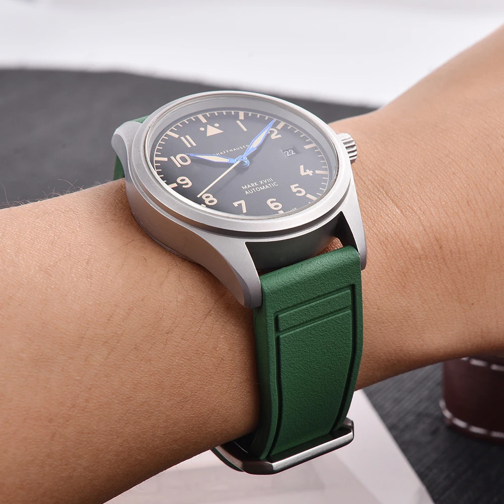 19mm 20mm 21mm FKM Watch Strap IWC Pattern Fit For IWC Pilot's Watch Mark Series  Men's Watch For Flat Head All-Purpose Type