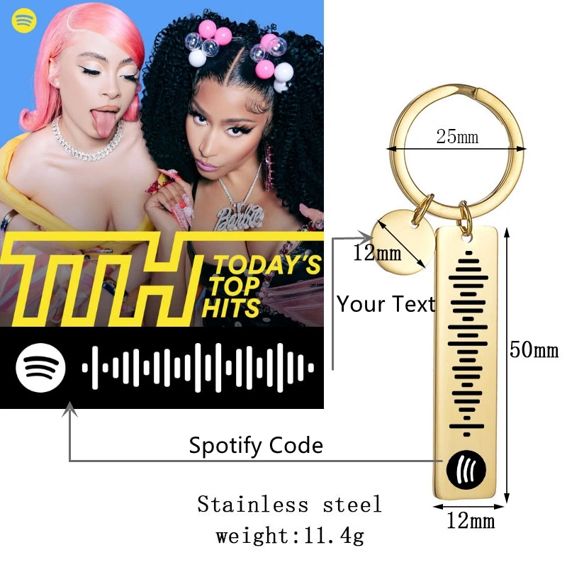 Personlized Music Scan Code Keyrings Custom Stainless Steel Spotify Keychainn for Love Song Gift Laser Engrave Key Rings Jewelry