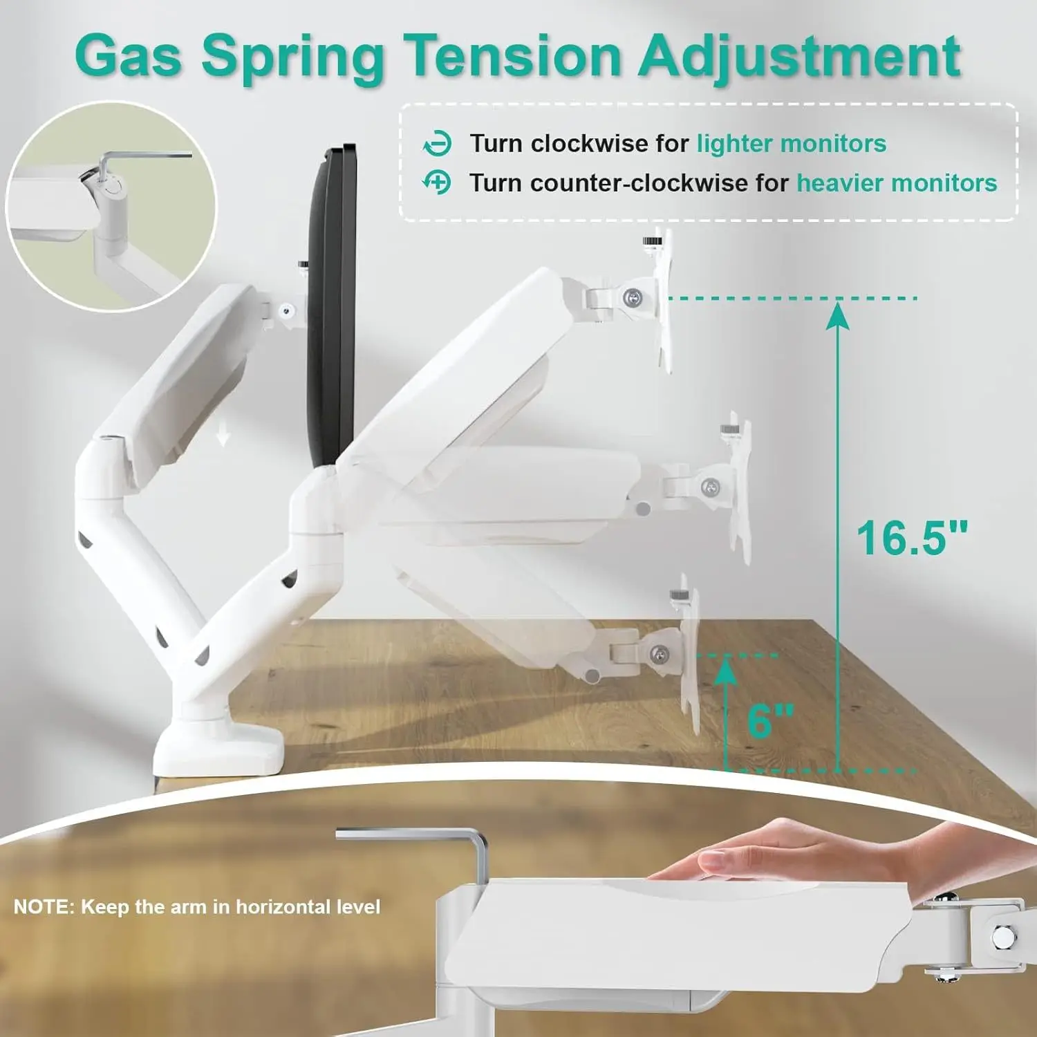 Single Arm Gas Spring Monitor Stand Model Fits Inch Holds Up To Lbs Kg Vesa X Height Adjustable Swivel Tilt Foldable