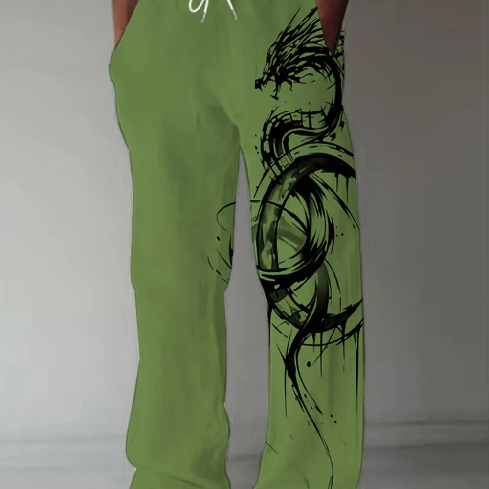 الربيع الصيف الرجال السراويل اللمس بارد التنين طباعة تمتد كبيرة الحجم تنفس السراويل هاواي شاطئ الرباط السراويل