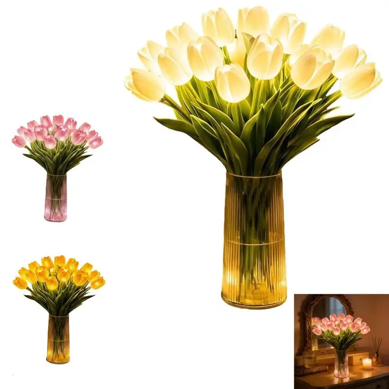 

Twinkling Tree Tulips With A Vase, 15 Pcs Radiant Romantic Light,New Led Night Light That Never Fade, Flower Shaped