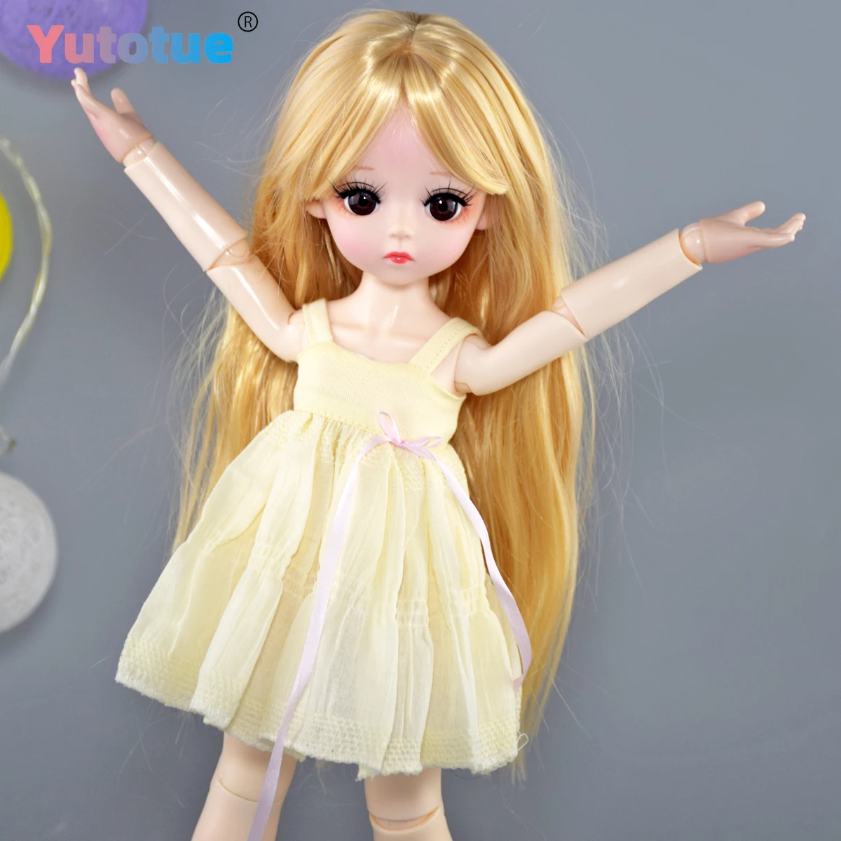 YUTOTUE 30 cm hohe Mädchenpuppe mit Gesichts-Make-up, lockiges Haar, Perücke, Kleid, Schuhe, komplettes Set, Kindergeschenk, lebensecht