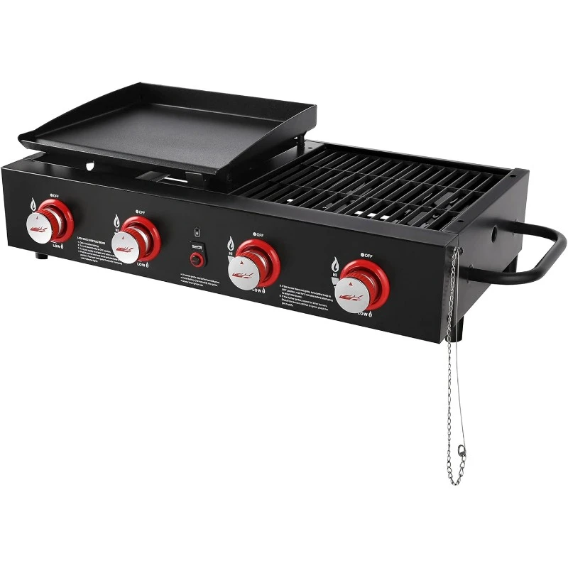 4-Burner Tailgater Grill Griddle Combo Portable Propane Gas Grill and Griddle Combo for Backyard Outdoor BBQ Cooking 40,000 BTUs