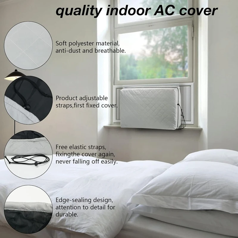 Indoor Air Conditioner Cover,AC Unit Window Cover For Inside Double Insulation With Elastic Drawstring 21Lx15hx3.5D Inch