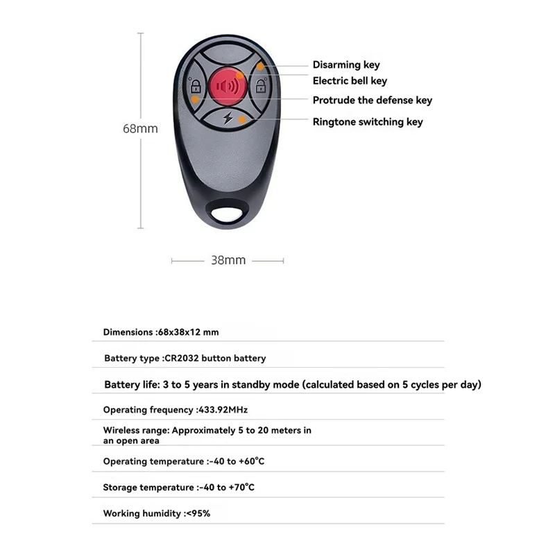 B92B-Wireless Remote Control Bicycle Alarm Waterproof Anti-Theft Security 113DB Motorcycle Bike Electric Car Alarm