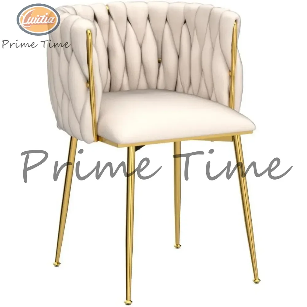 Velvet Dining Chairs Set of 4, Woven Upholstered Dining Chairs with Gold Metal Legs, Modern Accent Chairs for Living Room