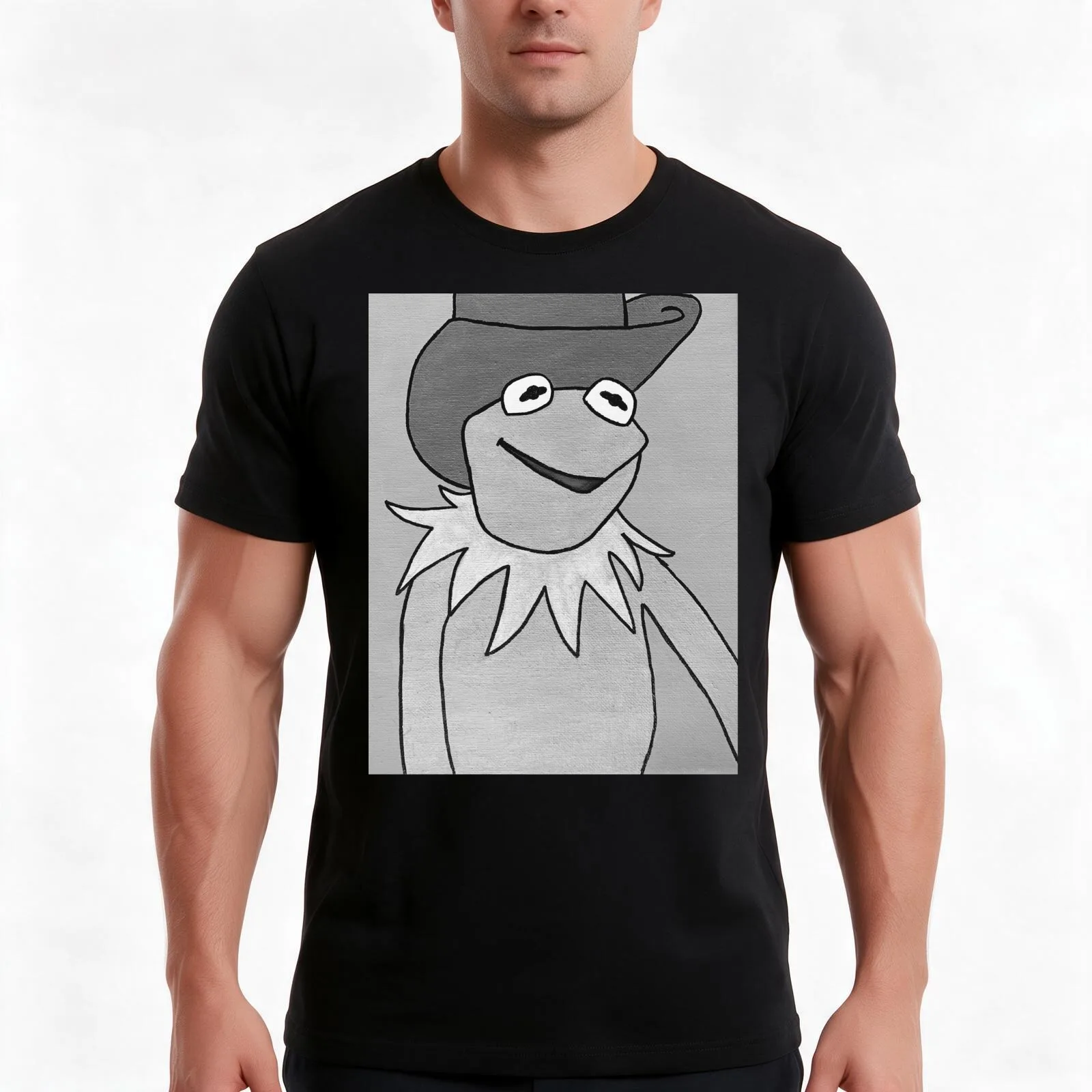 Cowboy Kermit T-Shirt, Summer Casual Cotton Tee, Oversized Streetwear Tops, Vintage Graphic Print, Loose Fit Short Sleeve