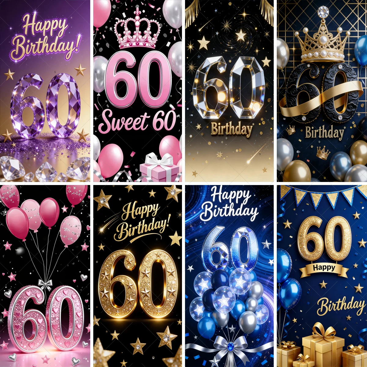 

60th Happy Birthday Theme Party Decoration Backdrop Door Cover Colorful Ribbon Balloon Background Photography Studio Supplies
