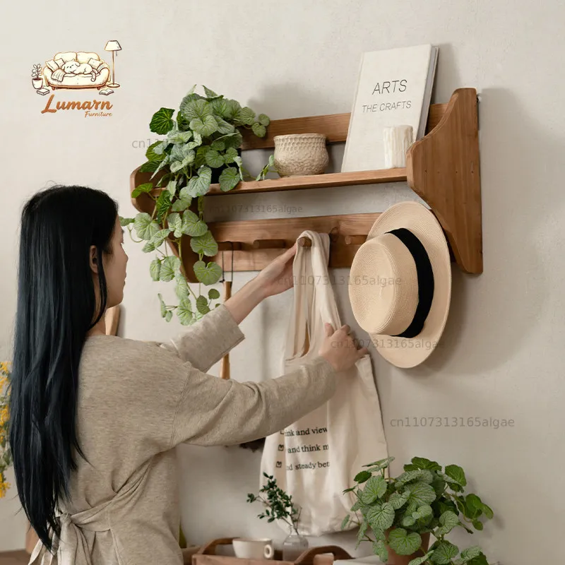 Solid wood multi-functional wall rack, living room, bedroom single-layer hanger, coat rack at the entrance