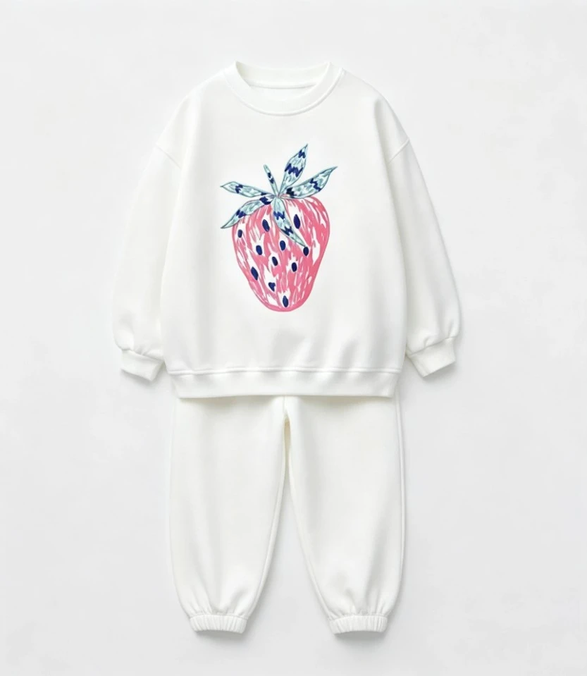 Little Children Cute Fruit Marine Print Two Piece Sweat Suit Kid White Fabric Baby Kid Autumn Clothing Tops+Loose Pants Costume