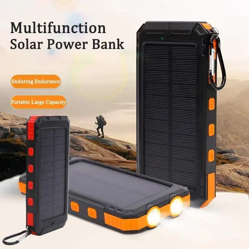 Waterproof Solar Power Bank Portable Large Capacity 200000mah Fast Charging External Battery Power Super Bright Flashlight