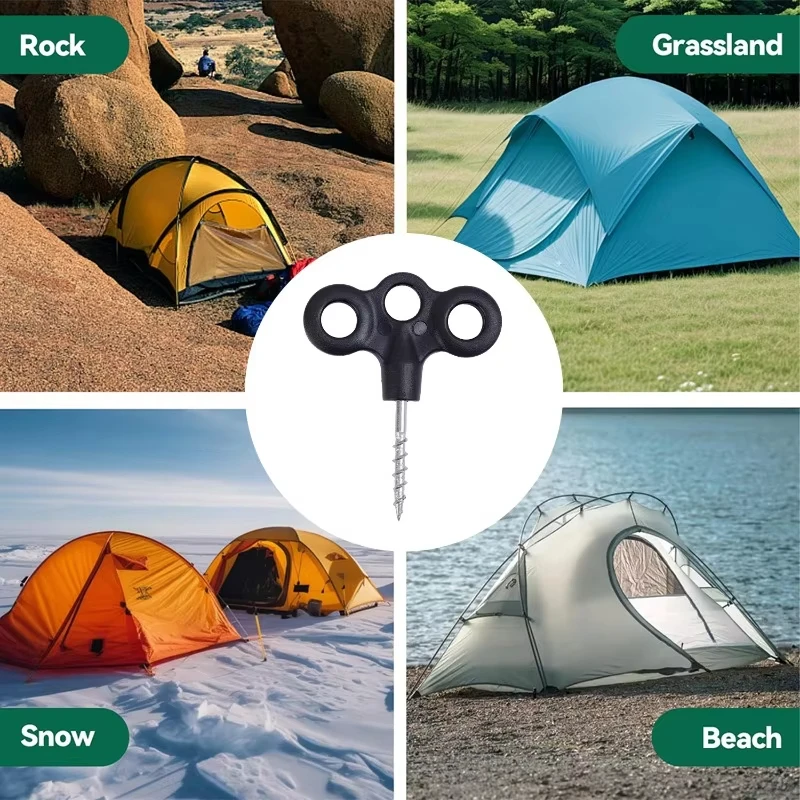 6 قطع خطافات لولبية، أبازيم حبل، دبابيس تخييم للمشي لمسافات طويلة، مسامير خيمة، ملحقات خيمة تروس خارجية مضيئة للسفر، مشابك حبل خارجية بثلاث عيون، ملحقات الخيمة