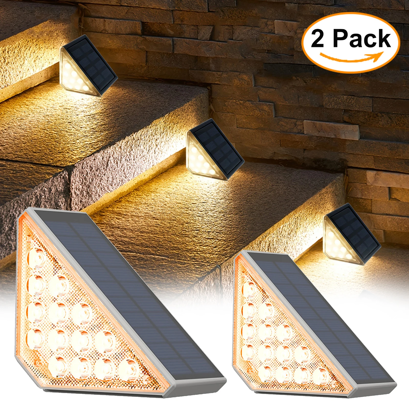 2Pack Solar Outdoor Step Lights LED Waterproof Yard Lighting Decoration Staircase Fence Deck Wall Lamp Garden Patio Driveway