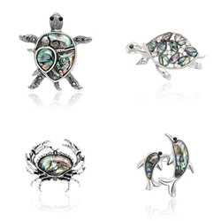 Shell Dolphin Brooches for Women Unisex 4 Styles Turtles Pins Office Party Friends Gift Crab Accessories