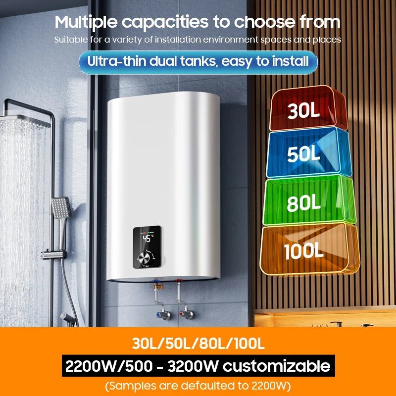 Factory Price Metal Shell Shower Geyser 30L 50L80L 100L Slim Double Tank Storage Electric Water Heater for Bathroom