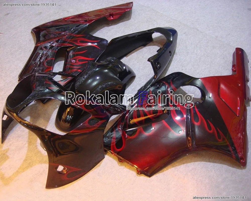 Red Flames For Kawasaki Ninja ZX12R Parts Set 00 01 ZX 12R Body Kit 2000 2001 ZX-12R Cowling Kit (Injection molding)