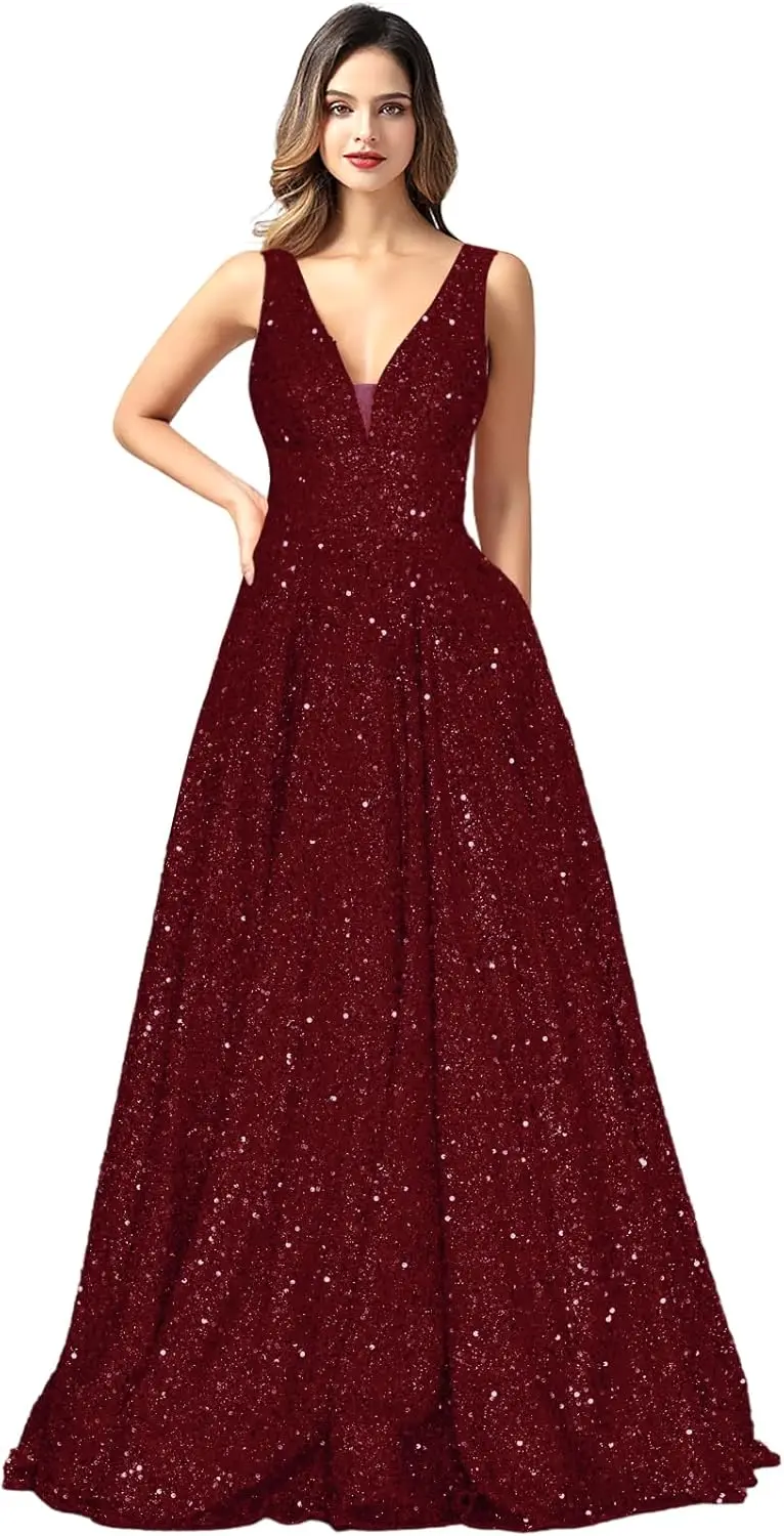 

Women's Prom Dress Long 2026 Sexy V Meck Evening Dress A Line Military Ball Gown Party Dresses Formal Dress Women Elegant