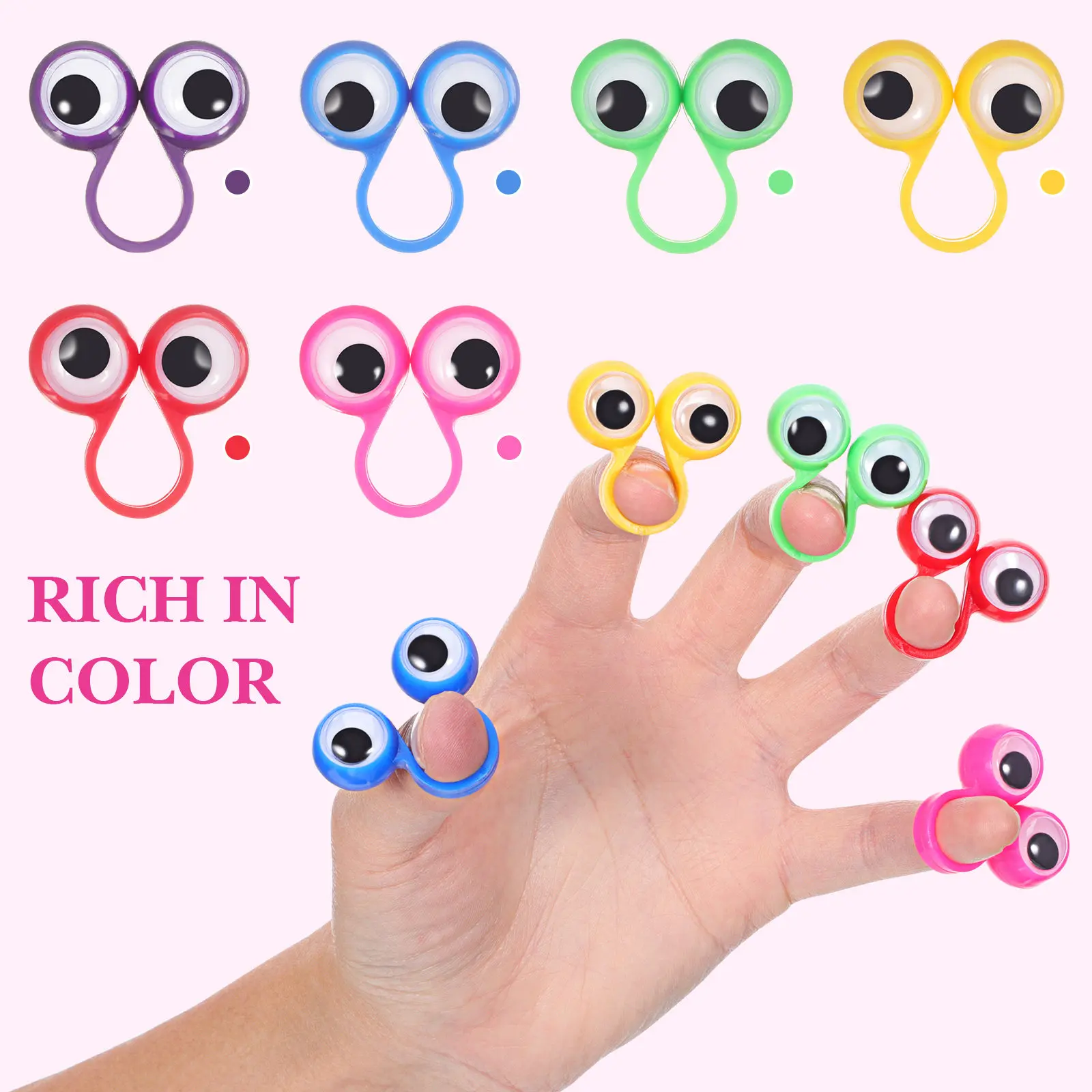 20Pcs Finger Activity Rings Large Eyes Multicolor Finger Puppets Educational Creative Learning Role Playing Storytelling