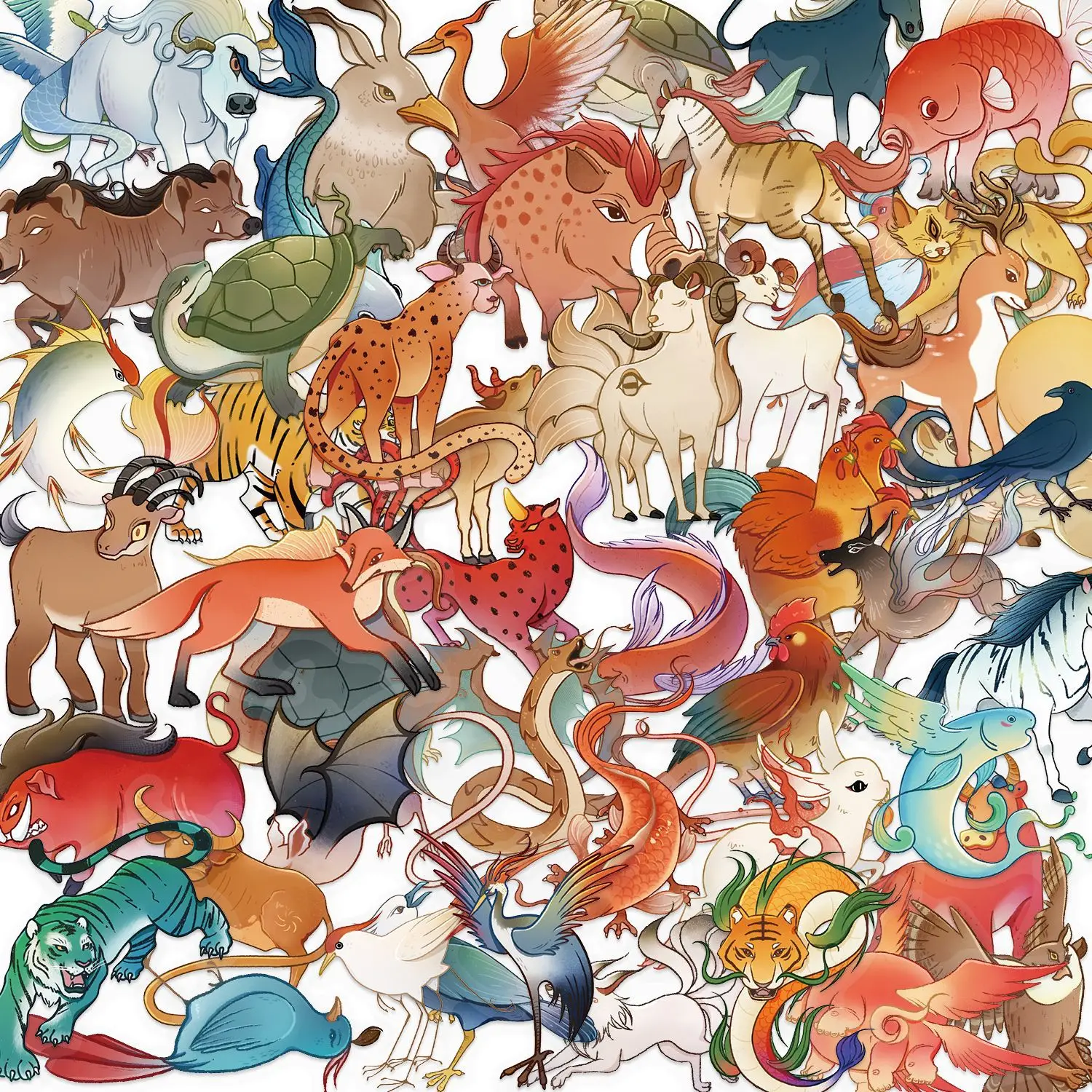 

50PCS Classic of Mountains and Rivers Transparent Graffiti Stickers Funny Animal Cartoon Decal Laptop Phone Guitar Skateboard