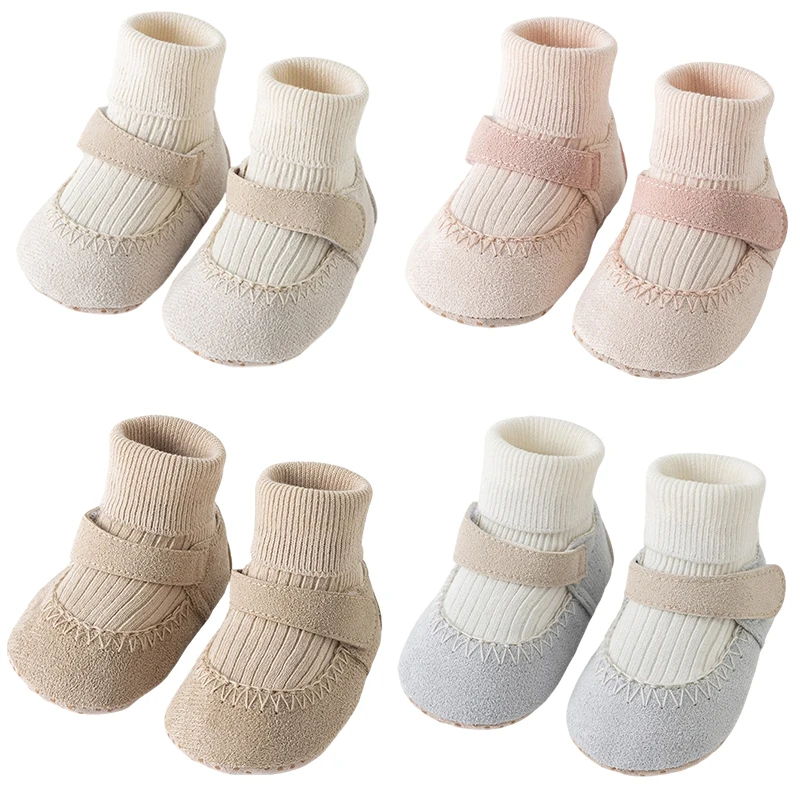 Baby Sock Shoes Infant Prewalker Booties Non Slip Baby Shoes, Adjustable Velcro Baby Footwear Neutral Baby Socks Shoes