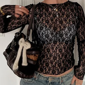 Dulzura-uzun Kollu kadın see-through üst dantel t-shirt bodycon seksi katı kıyafetler kulübü, festival, sonbahar ve kış En iyi 10 giyim ve şeffaflık satışı-no. 5