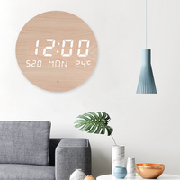 LED Wall Clock Solid Wood Creative Living Room Home Bedroom Silent Clock Nordic Style Minimalist Fashion Wall Clock Waterproof