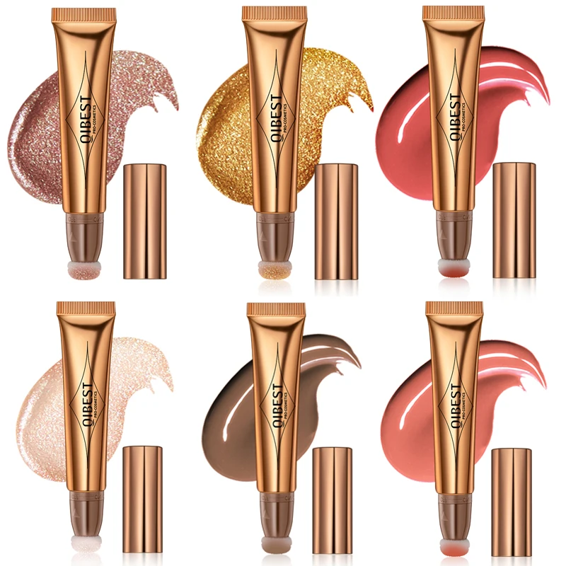 QIBEST كونتور سائل مع وسادة قضيب تسليط الضوء على كريم ترطيب طبيعي ناعم أحمر الخدود السائل لمستحضرات التجميل الخد #2