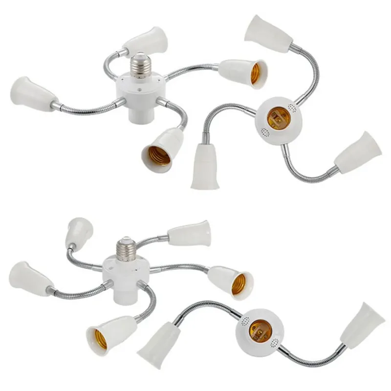 Répartiteur de douille de lumière de base blanche, convertisseur de support d\'ampoules LED à col de cygne, tuyau d\'extension, adaptateur 3, 4, 5, 6