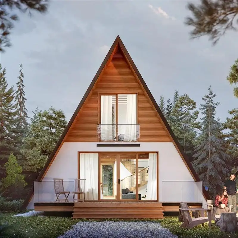 Triangular Container House Mobile Steel Frame Wooden House for Temporary Office Beach Vacation Tourist Houses Factory Price