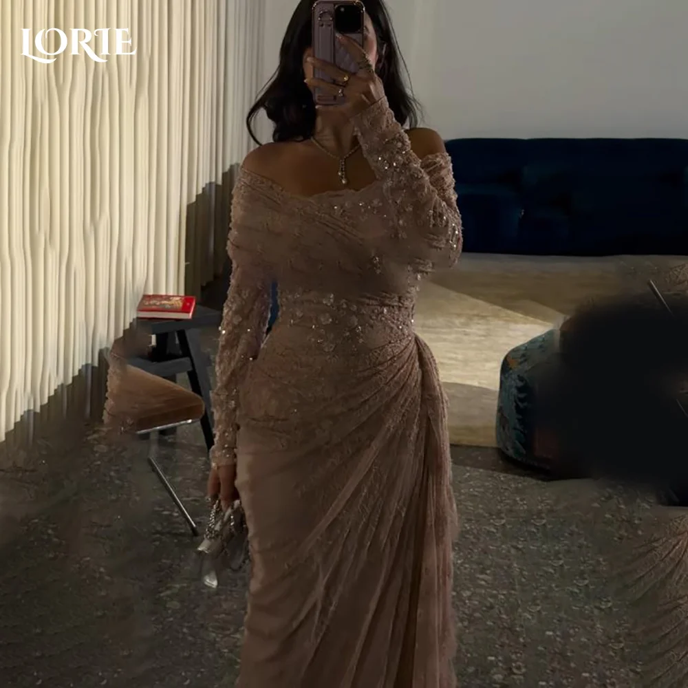 

LORIE Shawl Crepe Mermaid Evening Dress Sexy Lace Appliques Illusion Prom Dress Corset Train Floor Length Party Gown Customized