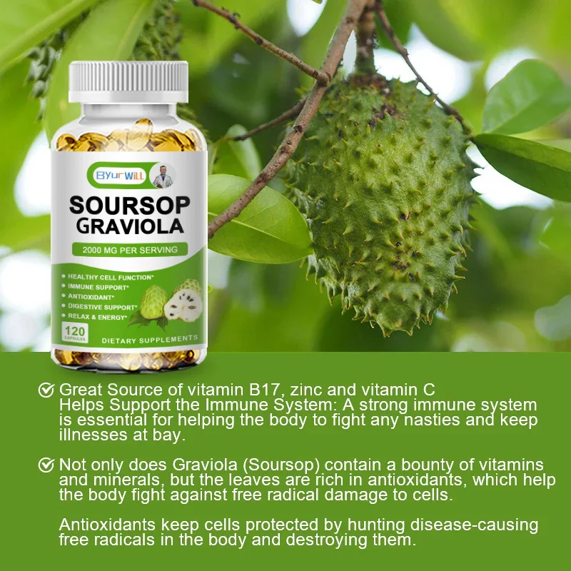 Herbal Natural Soursop Graviola Capsules for Cell Support & Regeneration, Immune Boost, Relax, Liver and Sleep,Gluten Free