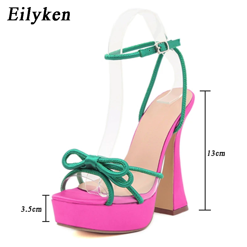 Eilyken 2024 New Runway Style Platform Women Sandals Sexy Square Toe Ankle Buckle Strap High Heels Chunky Club Shoes