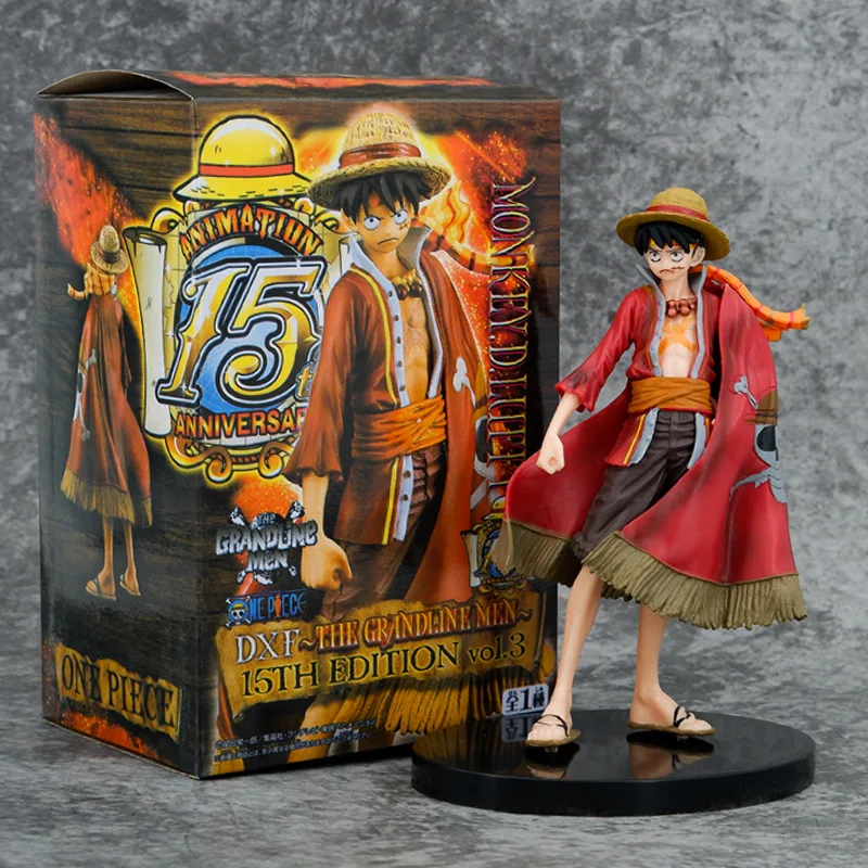 

17CM Anime One Piece Red Luffy Shawl Figure Model 15th Anniversary DXF Standing Model Toy Gift Doll Action Figure Removable