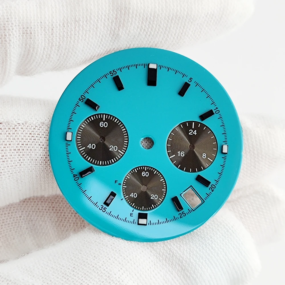 VK63 32.5MM Watch Dial No logo Timing Dial Compatible With VK63 Quartz Movement Watch Repair Parts Three Eye Calendar Window