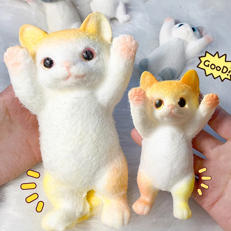 Cute Raise Hand Little Cat Model Stress Relieving Toys Slow Rebound Children Decompression Animal Ornaments