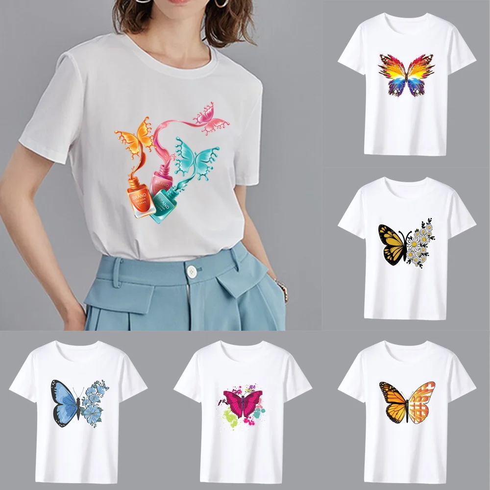 

Fashion T-shirt Women's Clothing Summer Short Sleeves All-match Tops Butterfly Pattern Series Casual Comfortable T Shirts Clothe